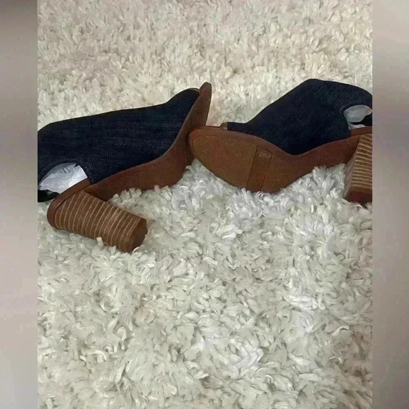 Franco Sarto Denim and Brown Peep-Toe Ankle Boots - Picture 5 of 12